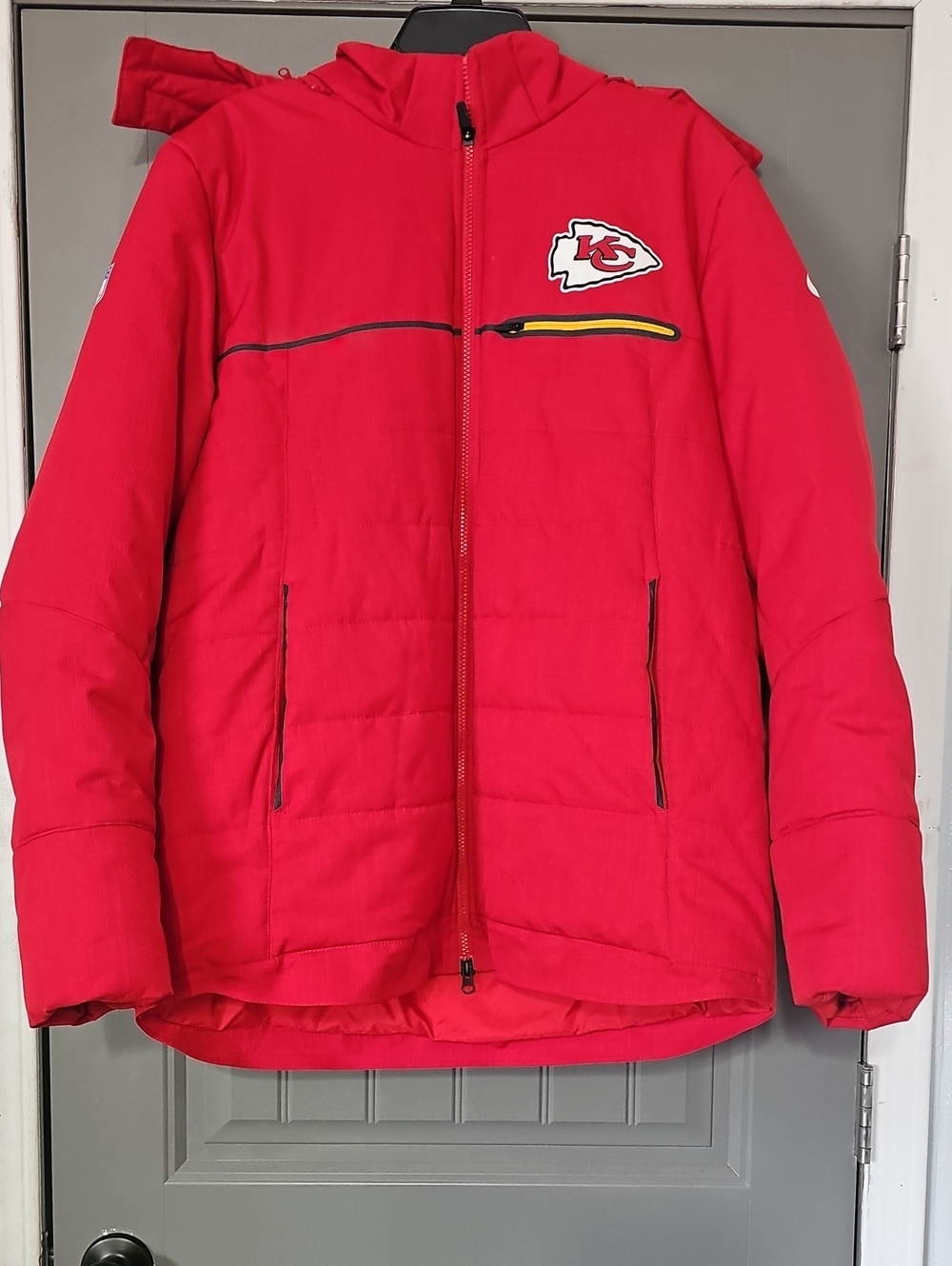 NFL Kids Red Hooded Puffer Jacket with Team Crest